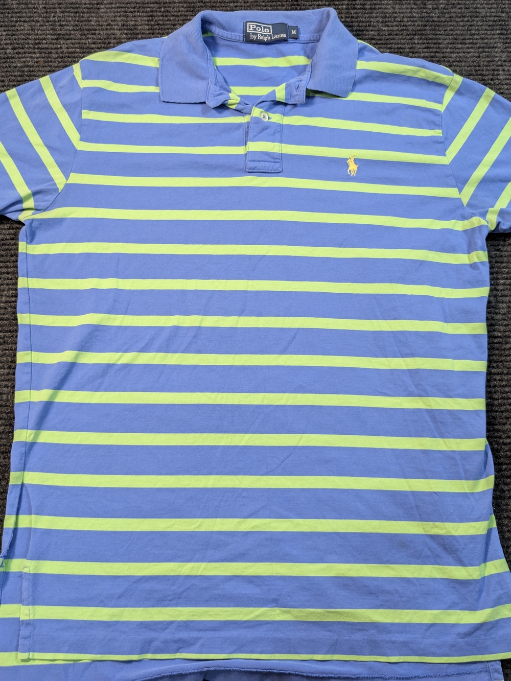 Vintage Polo Ralph Lauren Striped Polo Shirt Medium Blue Green Yellow Pon